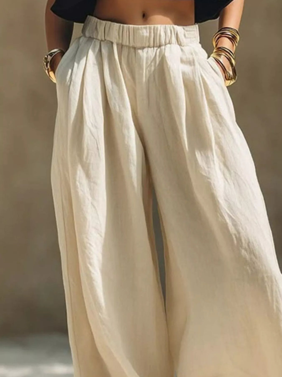 Plus-size palazzo pants with elastic waistband and pockets