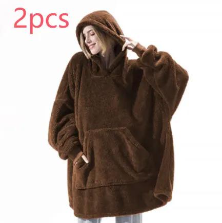 Hoodie sweatshirt, brown fleece with oversized fit and large front pocket, 2 pieces