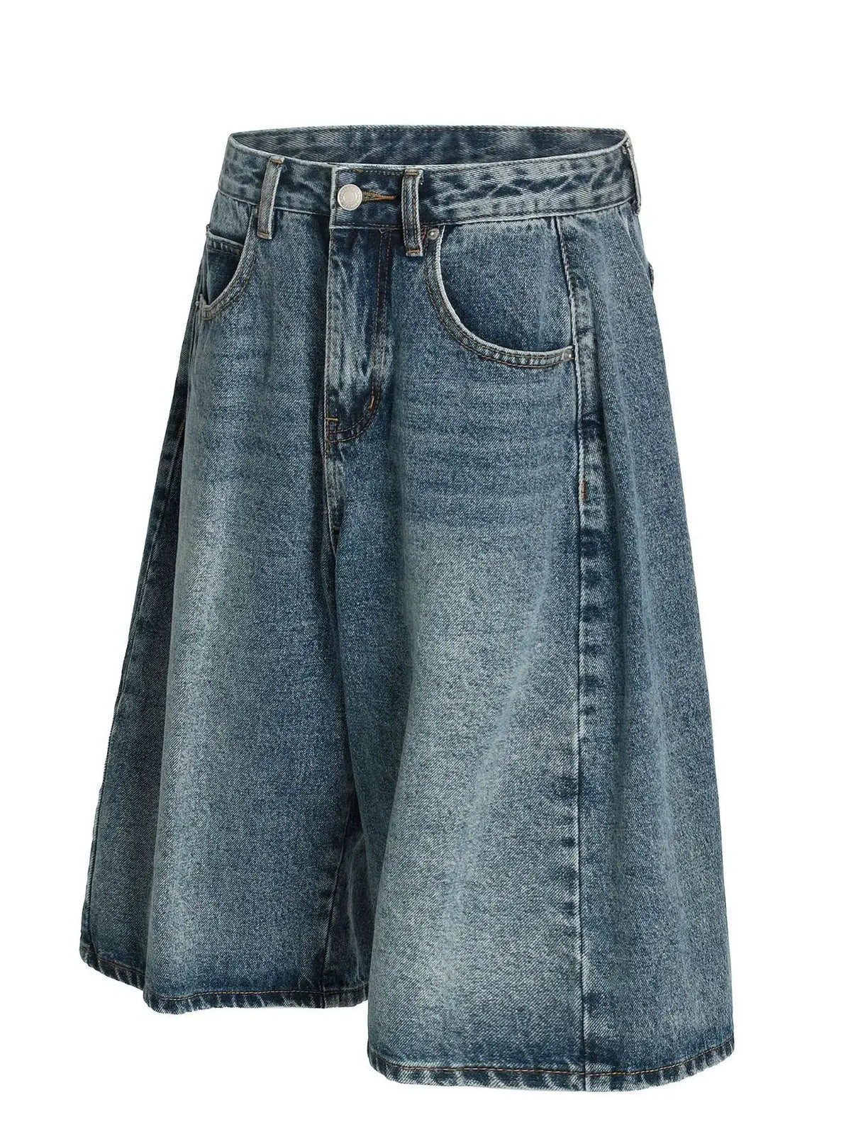 Men's washed wide-leg denim shorts with cotton-stretch fabric and relaxed fit, blue denim with front pockets