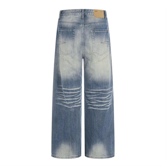 eprolo relaxed-fit color-block denim jeans, polished wash finish, back view with faded panels