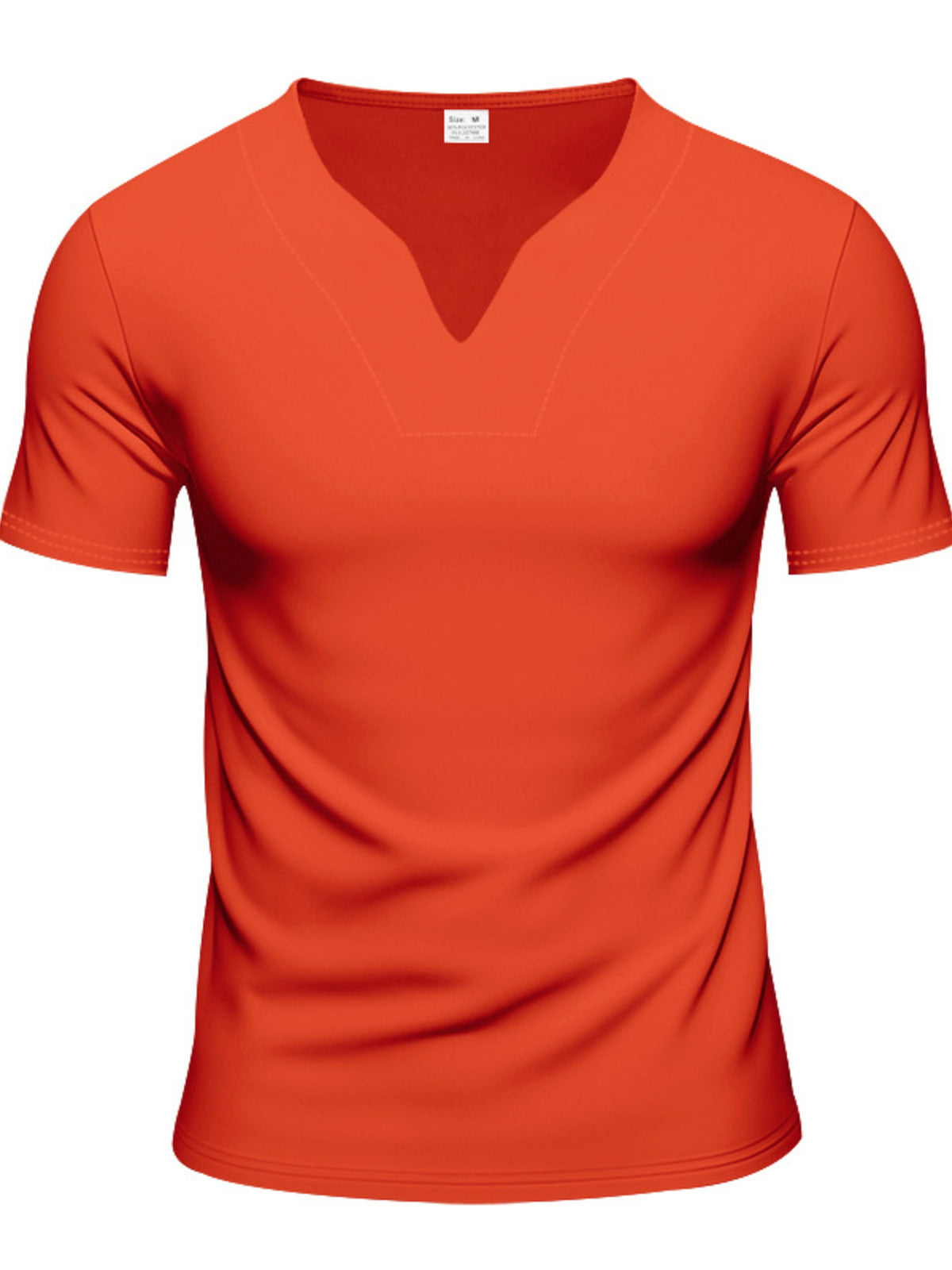 Men's plus-size orange V-neck short-sleeve T-shirt top, part of a set