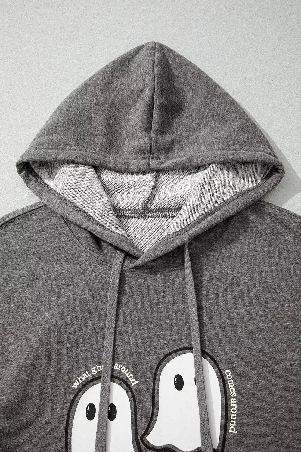 Halloween Ghost Print Mineral Wash Oversize Hoodie, gray heather fleece-lined hoodie with ghost graphic