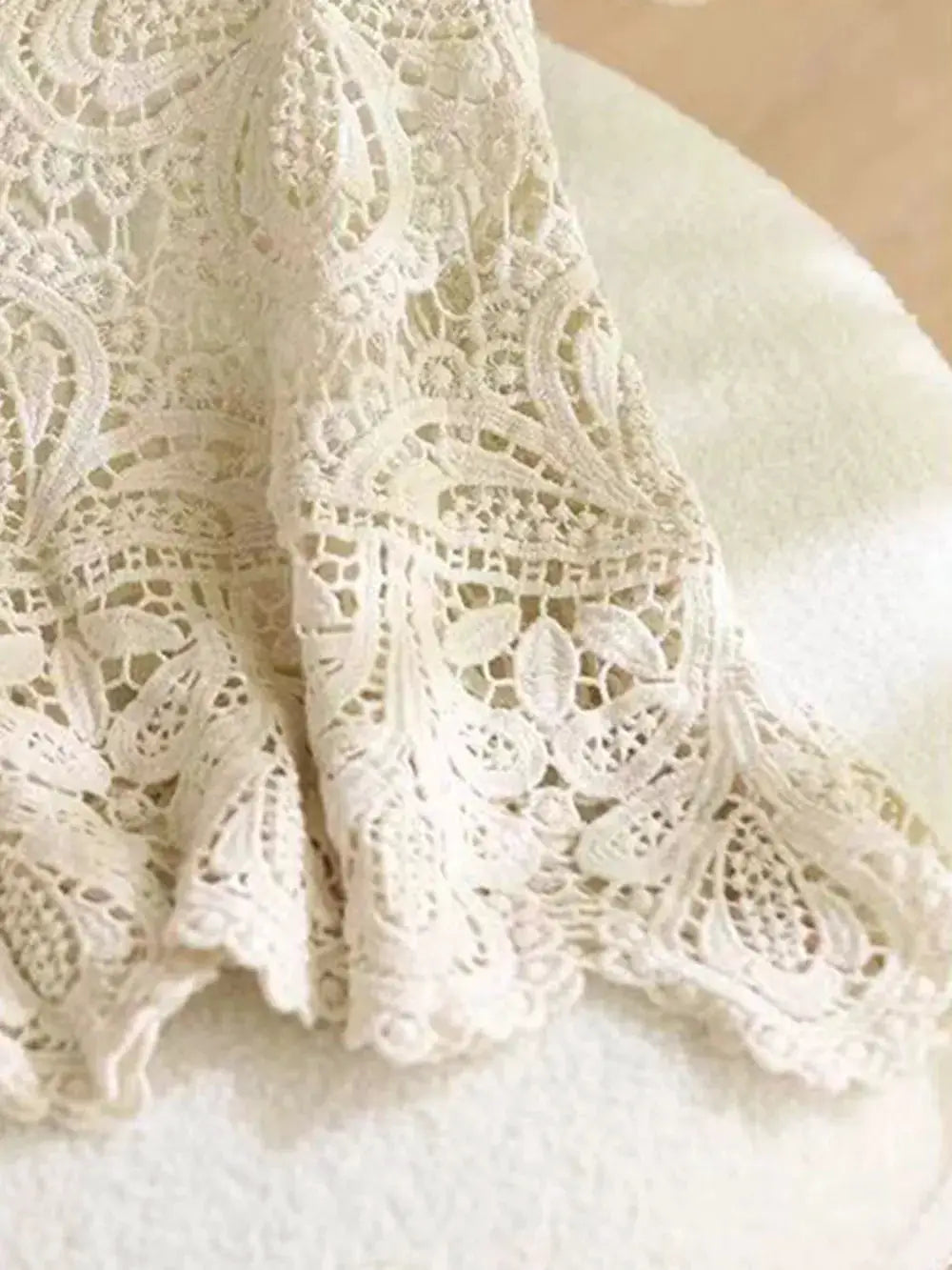 Lightweight pure cotton sleeveless scoop-neck cutout cover up in ivory lace fabric