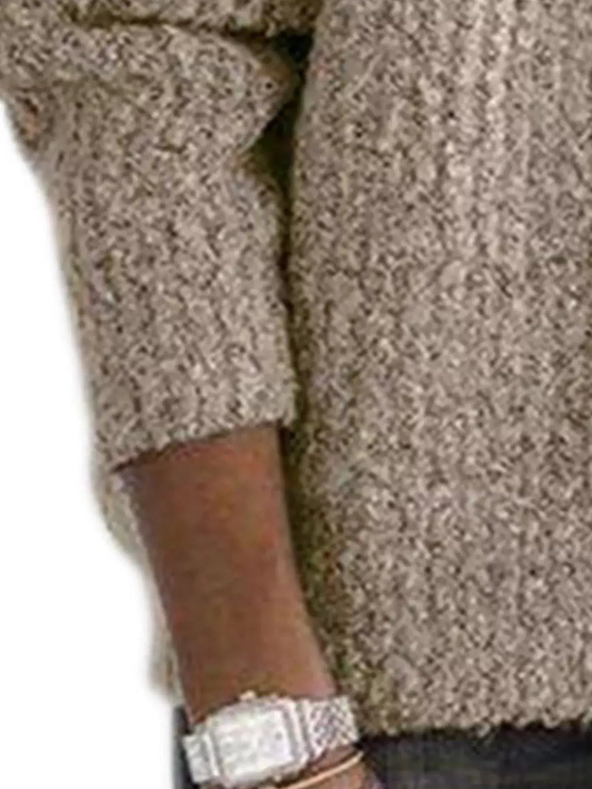 Full-Size half-zip textured sweater, beige knit, plus-size
