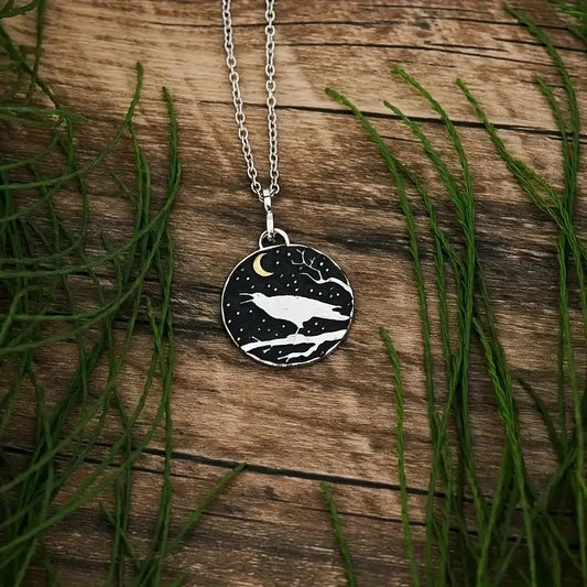 Collier rond mode oiseau et lune