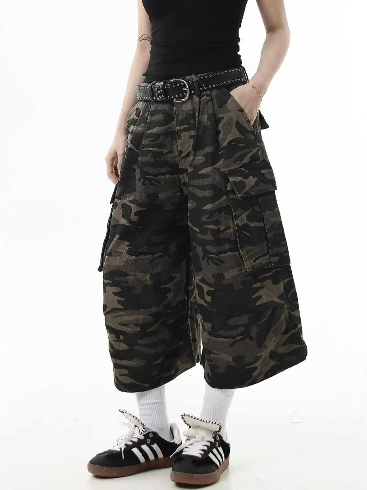 Men's camouflage cargo denim shorts plus size, cotton-polyester blend