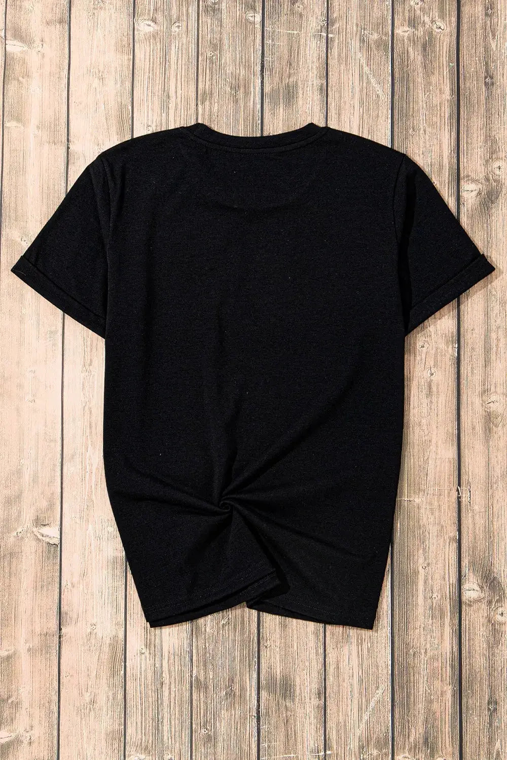 Rhinestone Skull Graphic Crew Neck T Shirt, black, twist knot hem
