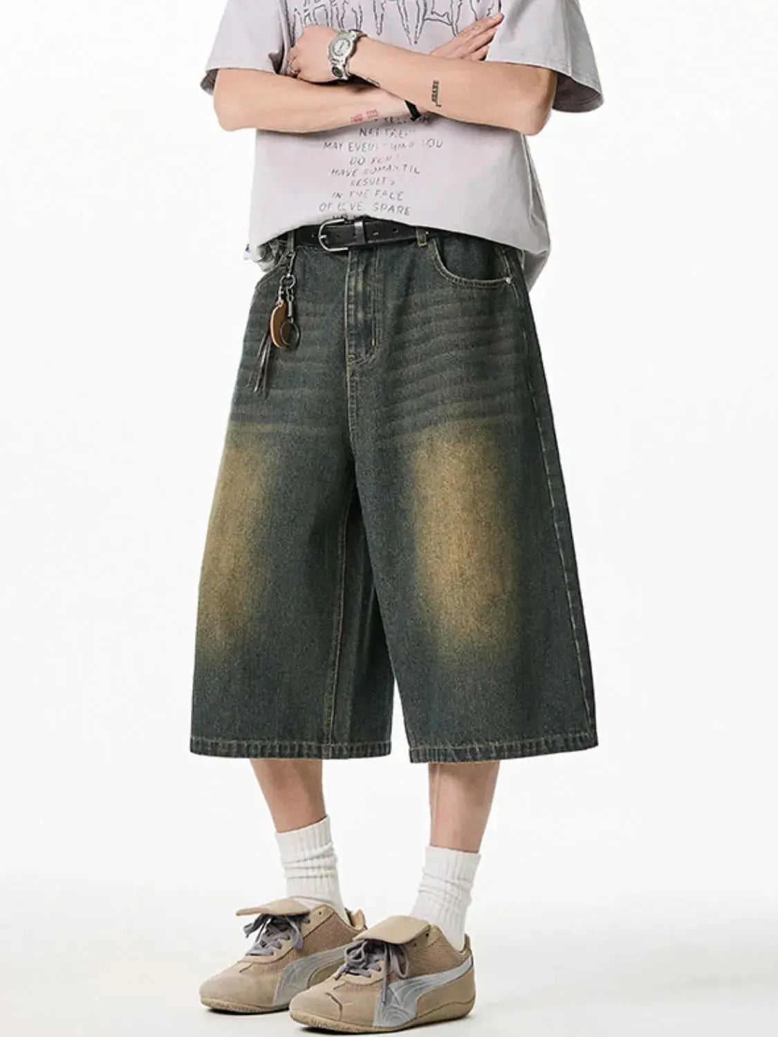 Men's Plus Size Stretchy Denim Shorts with Comfortable Deep Pockets, dark-wash denim by Trendsi
