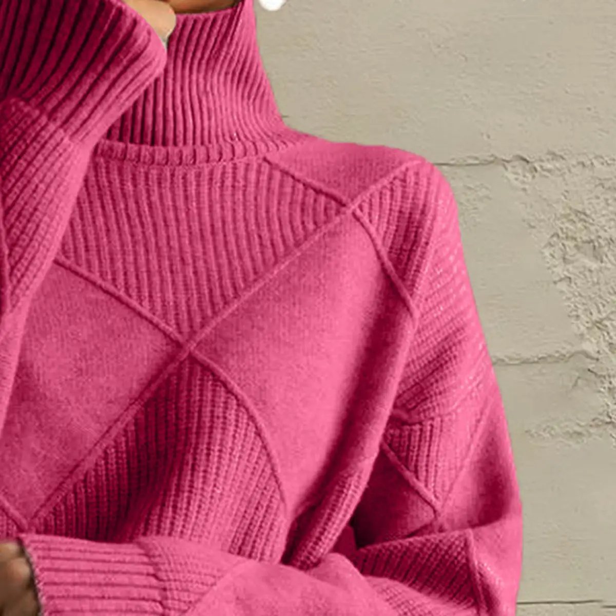 Geometric turtleneck long-sleeve sweater in magenta stretch knit by Trendsi