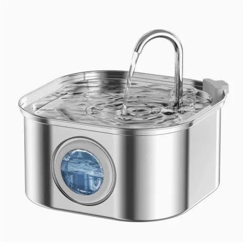 Water Feeder Stainless Steel Pet Water Dispenser by AdTec with curved spout and front viewing window
