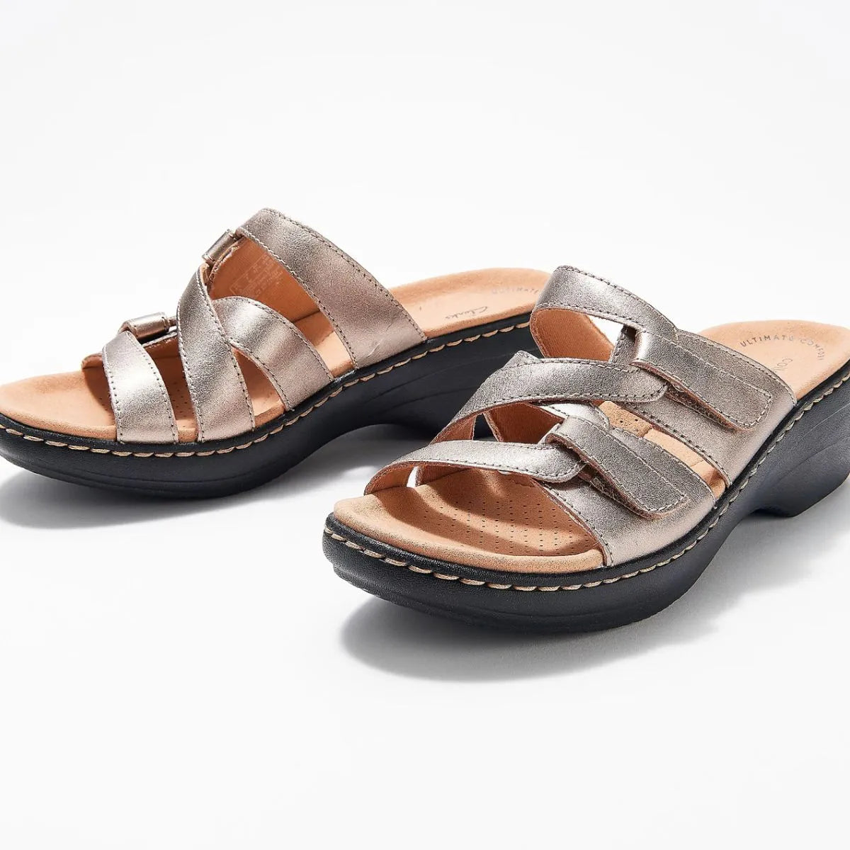 Open Toe Cutout Sandals by Trendsi in metallic rose-gold with crisscross straps and contoured footbed.