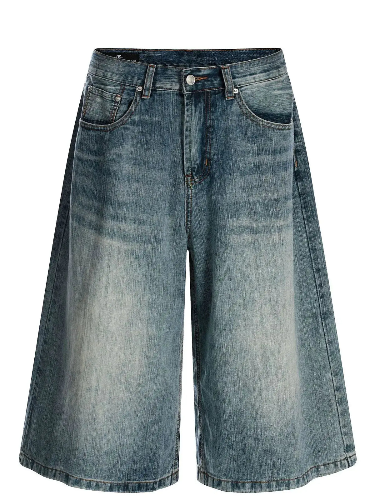 Mens wide-leg washed denim shorts by Trendsi, blue denim, relaxed fit.