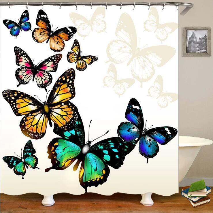 Butterflies flying Waterproof Polyester Fabric Shower Curtain by eprolo