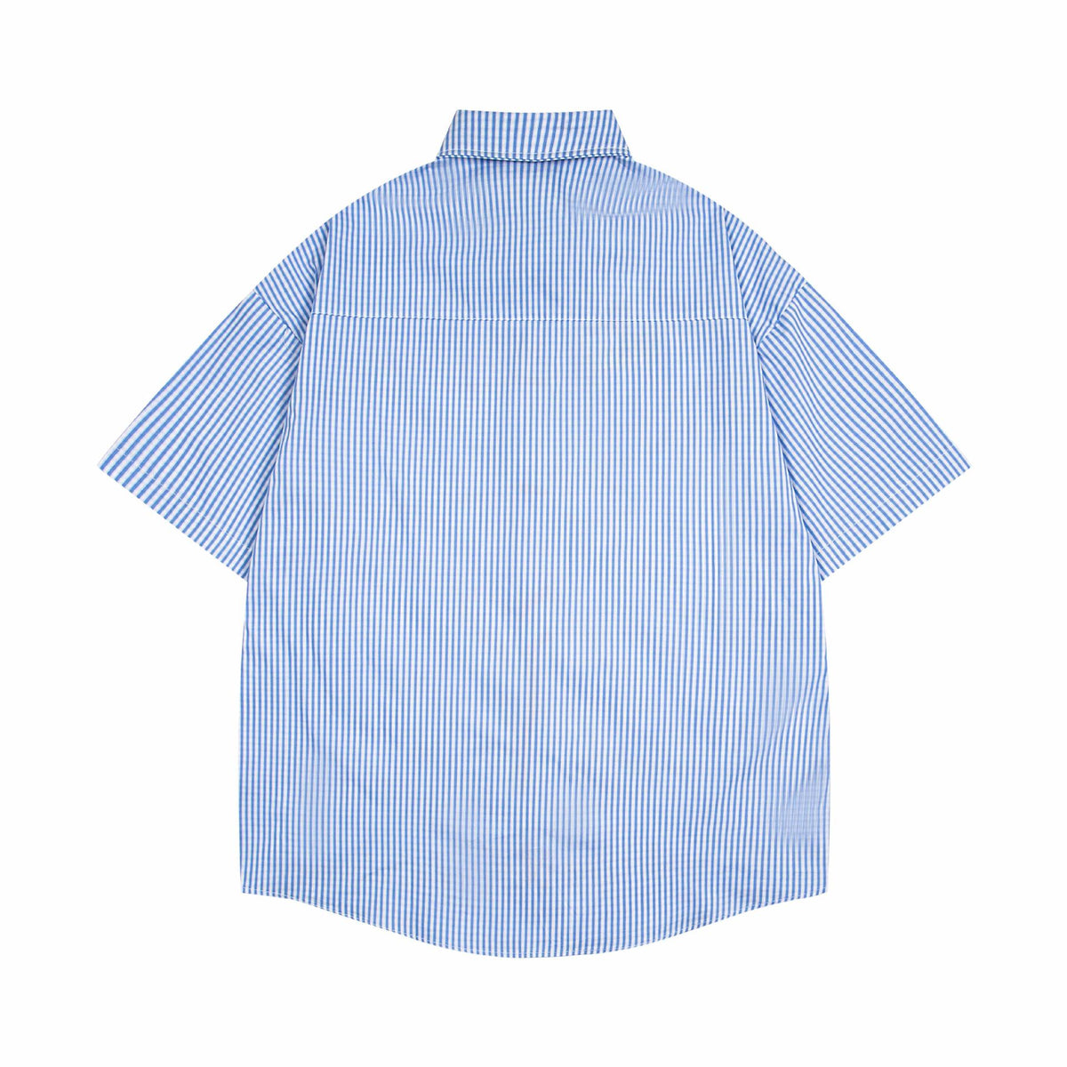 Sausage dog printed striped shirt by eprolo, blue and white vertical stripes, back view