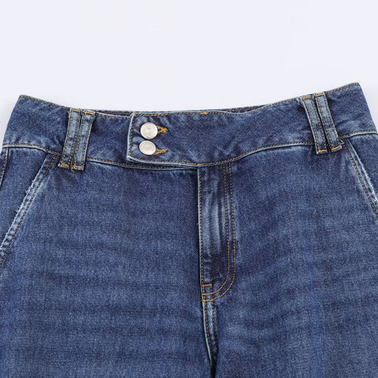 Straight tube loose low waist rolled hem jeans