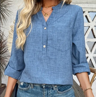 Chemisier Col V Avec Poches,Design Élégant Et Classique,Lavable Et Séchable En Machine,Convient Pour Le Printemps,L'Été Et L'Automne