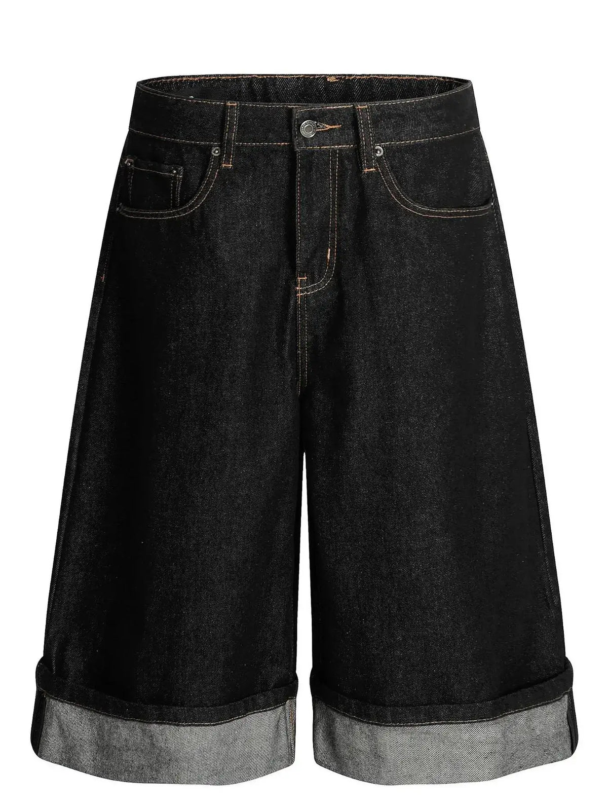 Men's denim shorts by Trendsi, relaxed baggy fit with cuffed hem in dark wash