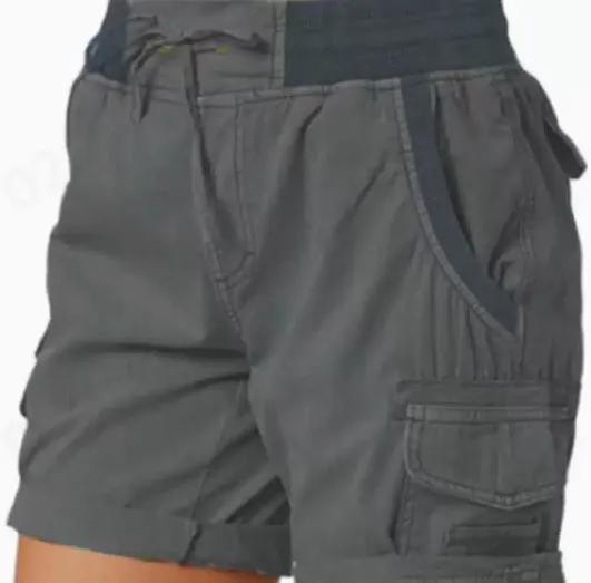 Lightweight women's cargo shorts by AdTec with drawstring and deep pockets in charcoal gray