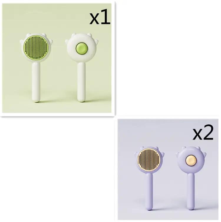 Pet grooming comb set with cat/dog massage brushes; white-green and lavender, 3 pieces