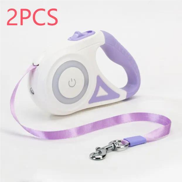 AdTec 2-pack retractable dog leash with purple handle and strap, metal clasp