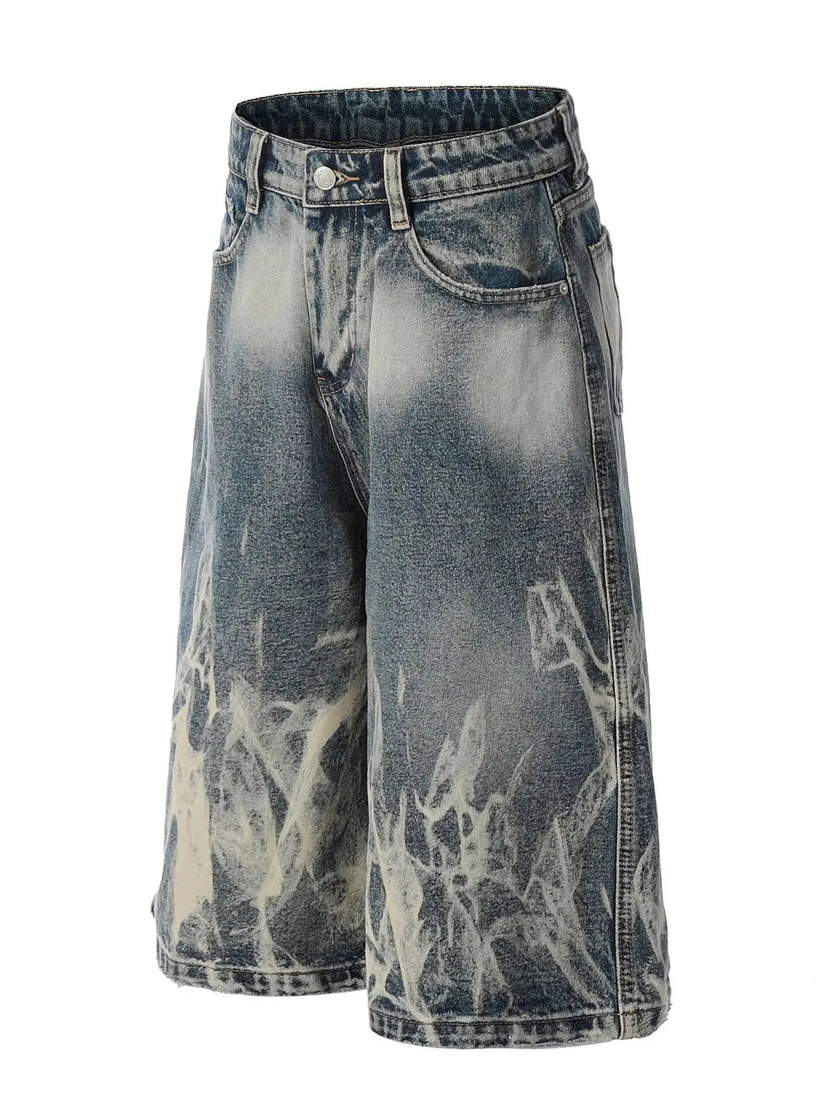 Men's acid-wash denim shorts, stretch cotton blend by Trendsi, with belt loops and front pockets.