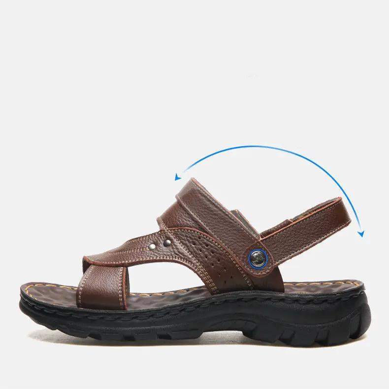 Men's AdTec brown leather sandals with adjustable back strap for beach wear