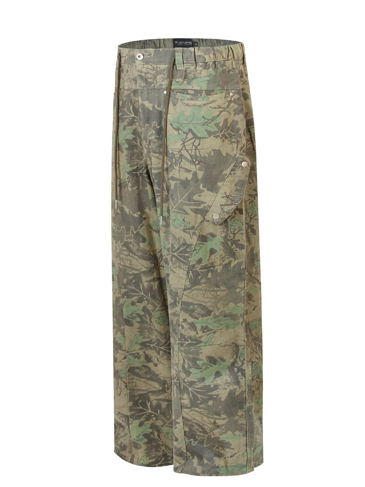 Men's camo print cargo pants by Trendsi with drawstring waist and multiple pockets