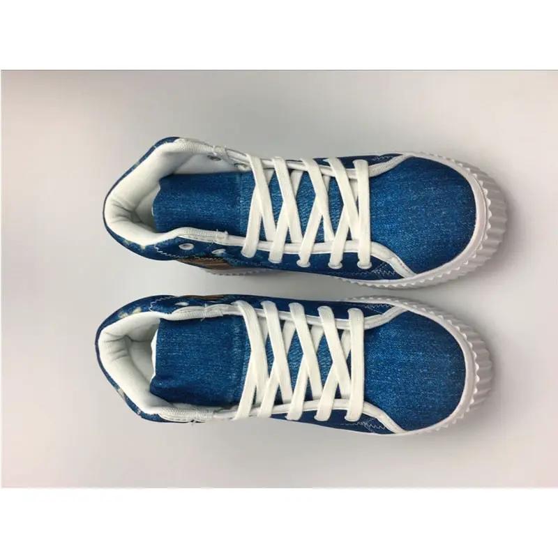 Shoes: AdTec blue denim high-top platform sneakers for women with white laces (pair)