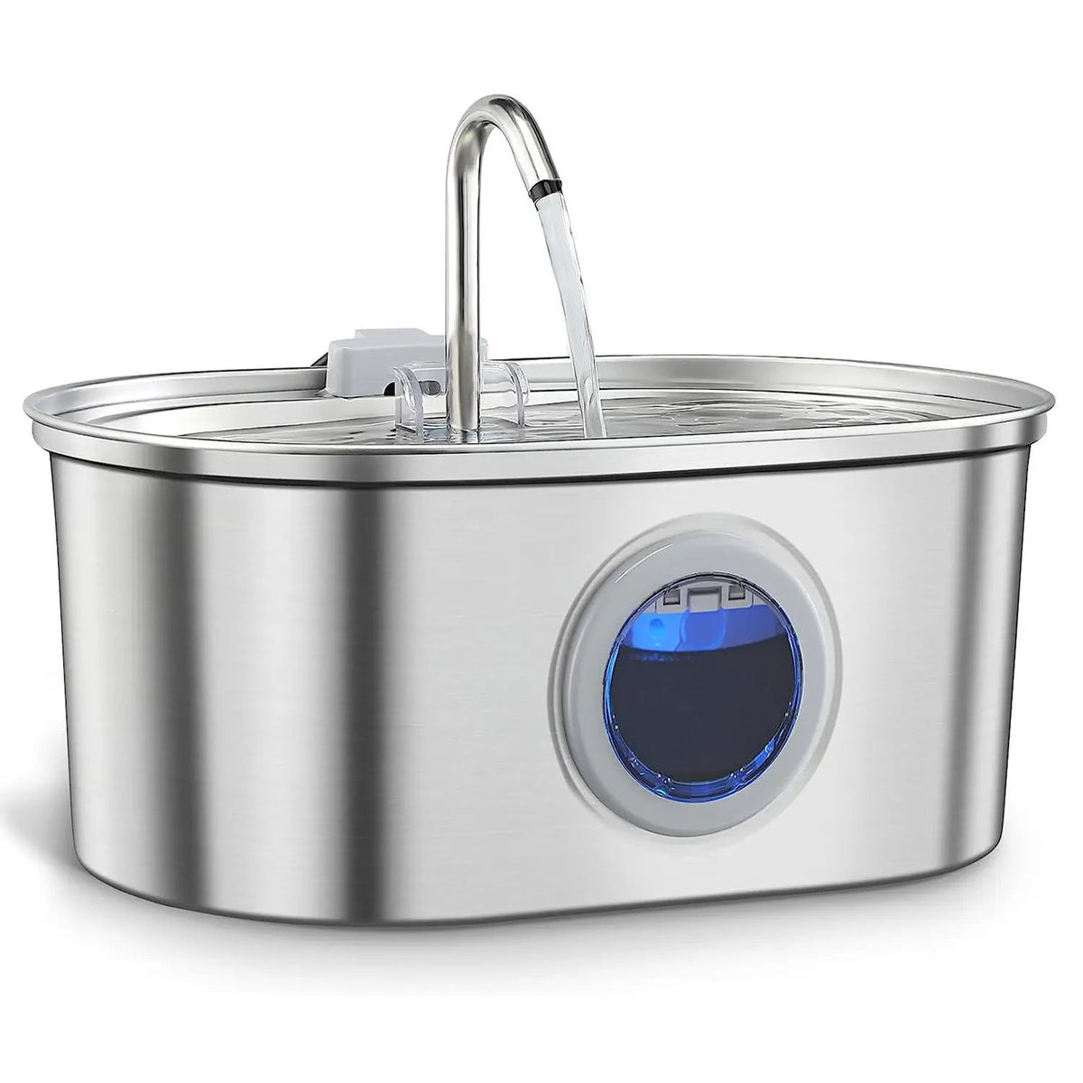 Water Feeder stainless steel pet water dispenser by AdTec with gooseneck spout and blue-lit window