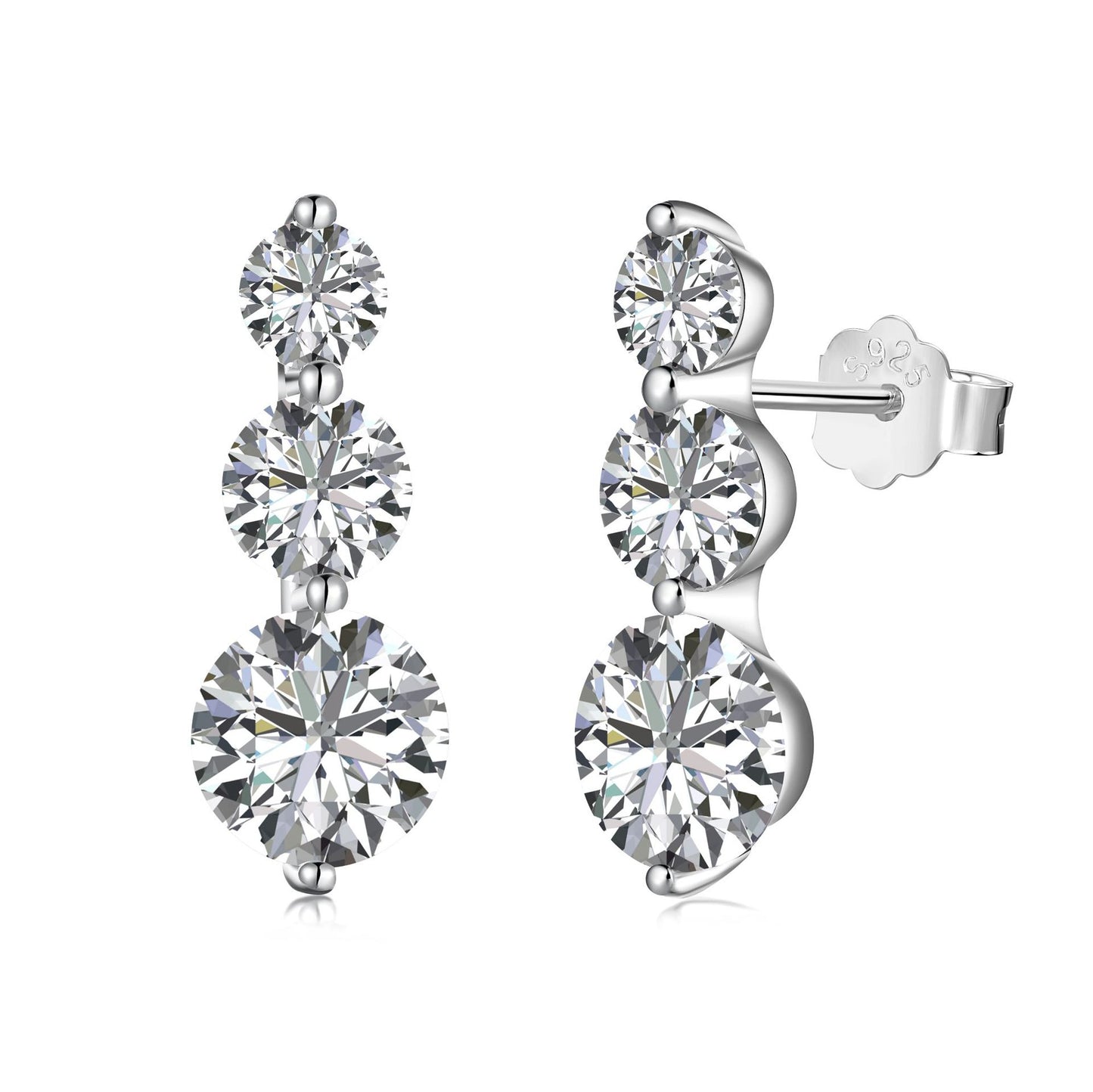 Parure Bague, Collier et Boucles d'Oreilles en Argent Sterling S925 avec Zircons Ronds