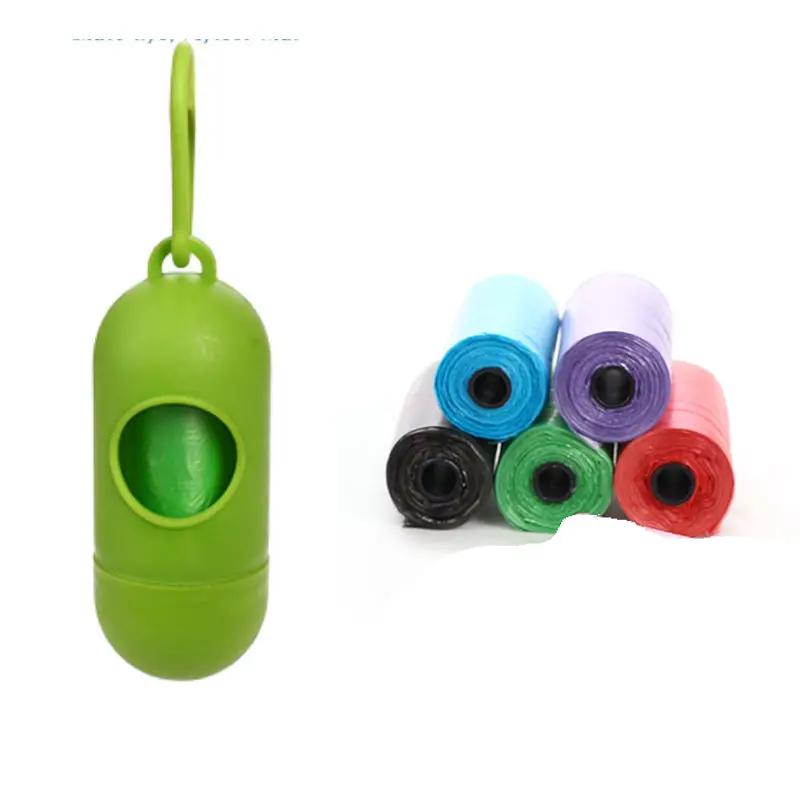 Pet waste bag dispenser by AdTec with green body and six rolls of colored poop bags