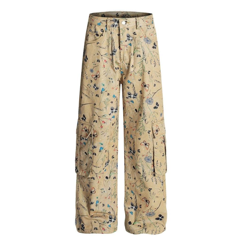 Digital Full Print Plant and Animal Workwear Pants by eprolo