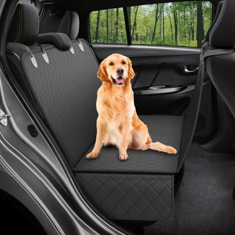 Dog car seat cover in black quilted fabric for rear seat