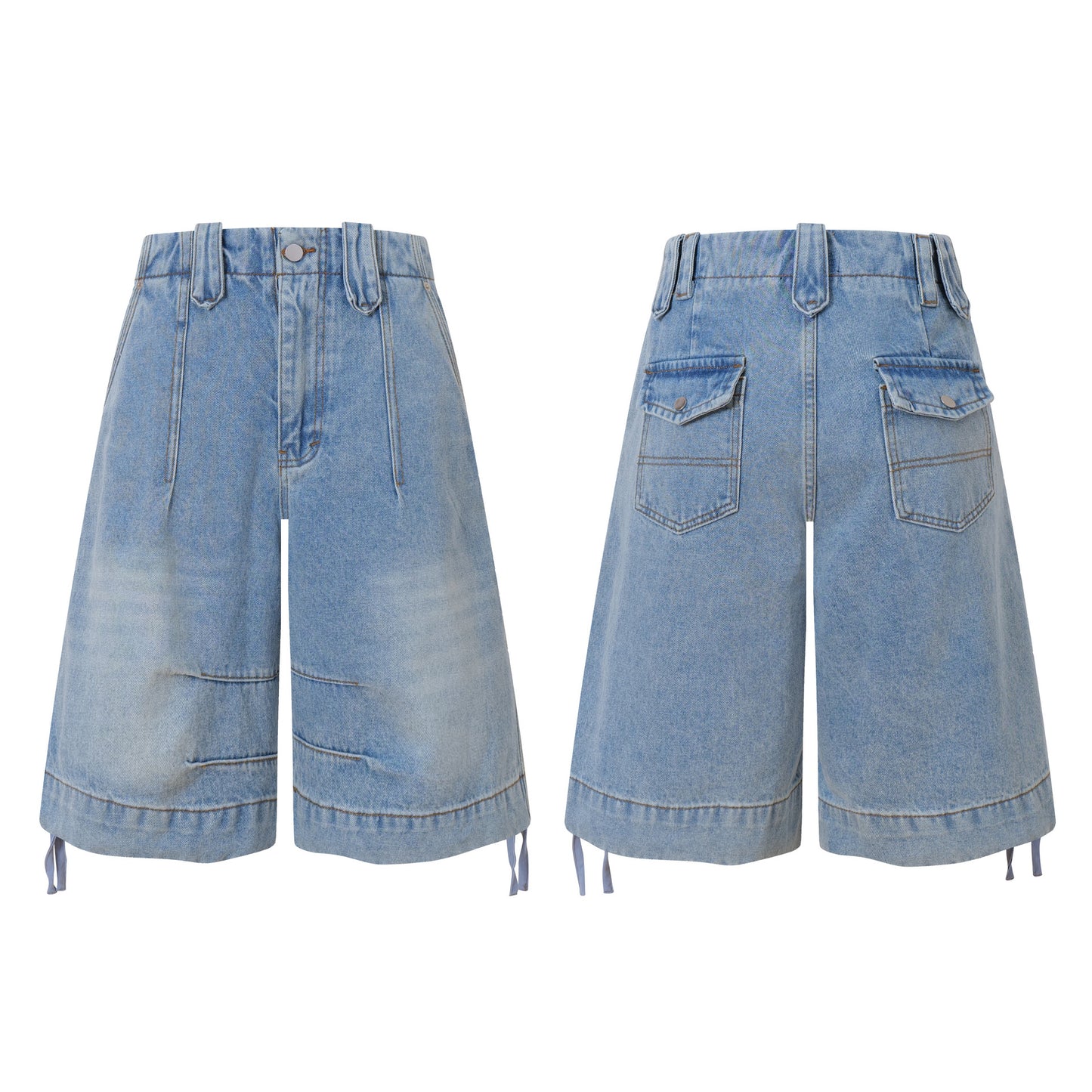 Pantalones Capri Vaqueros Cargo Lavados Estilo Coreano para Mujer