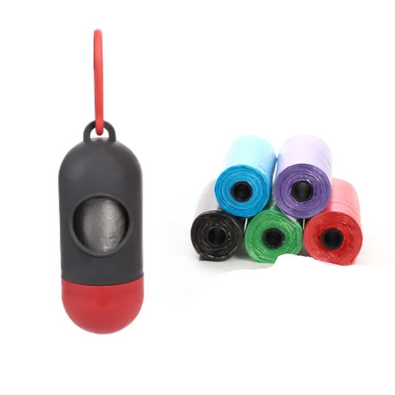 AdTec pet poop bag dispenser with five colorful bag rolls; gray body and red base