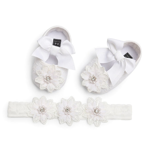 Zapatitos de bebé de mujer de encaje Floret, zapatitos de bebé de suela blanda, zapatitos para caminar, zapatitos de princesa