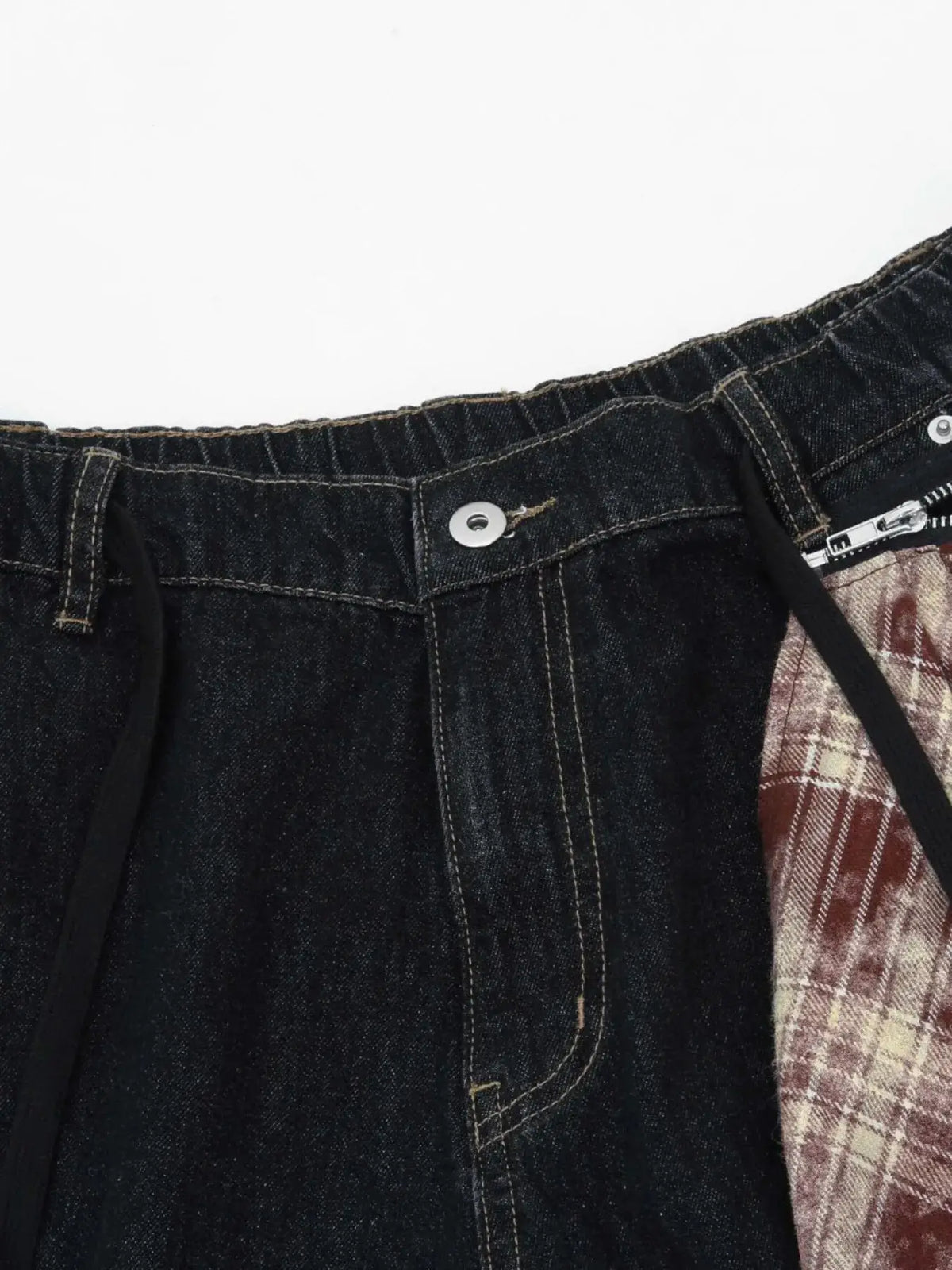 Casual men's wide-leg cotton denim shorts by Trendsi, dark indigo with white stitching and metal button.