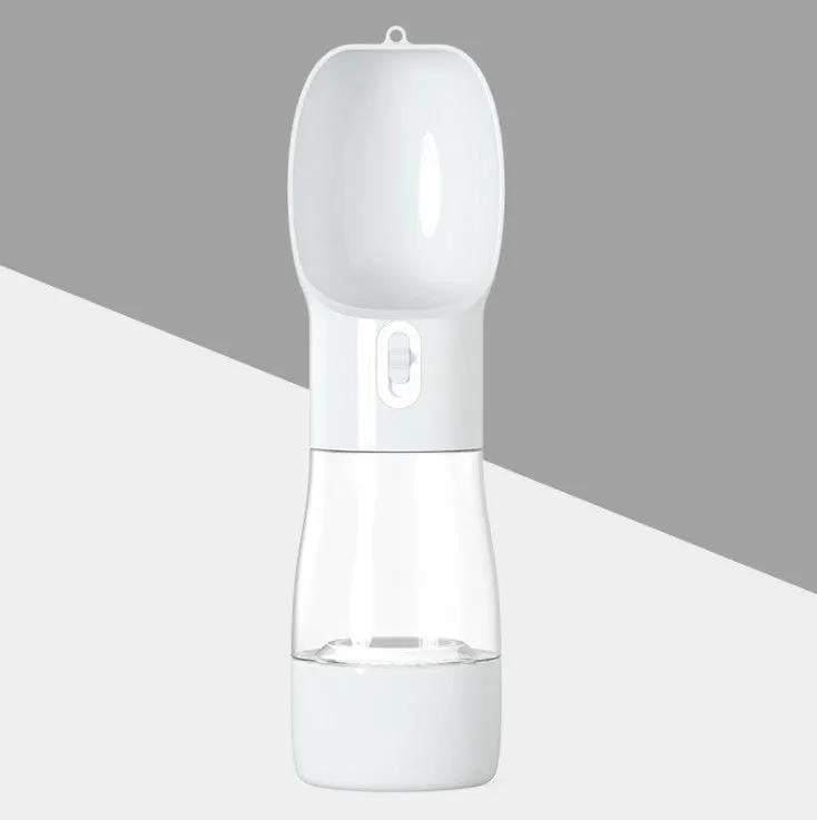 Traveling Out Portable Dog Water Dispenser, white plastic bottle with integrated scoop