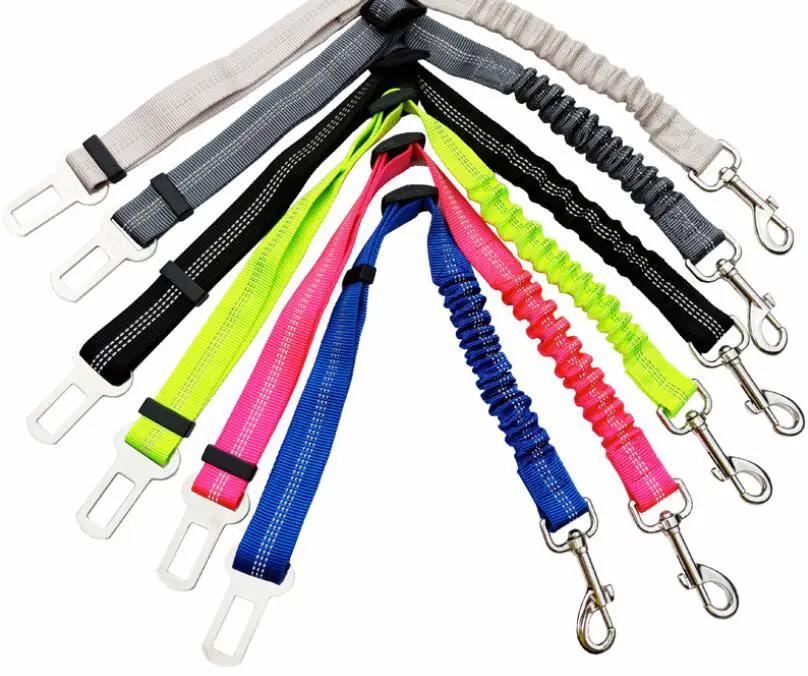 Adjustable dog car seat belt set by AdTec with elastic reflective leads in multicolor assortment, 12 pieces