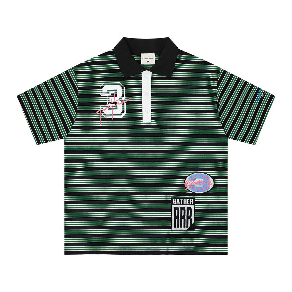 Striped short sleeved polo shirt
