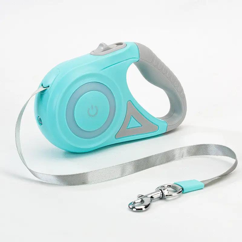 Retractable dog leash AdTec turquoise with gray grip and metal clip