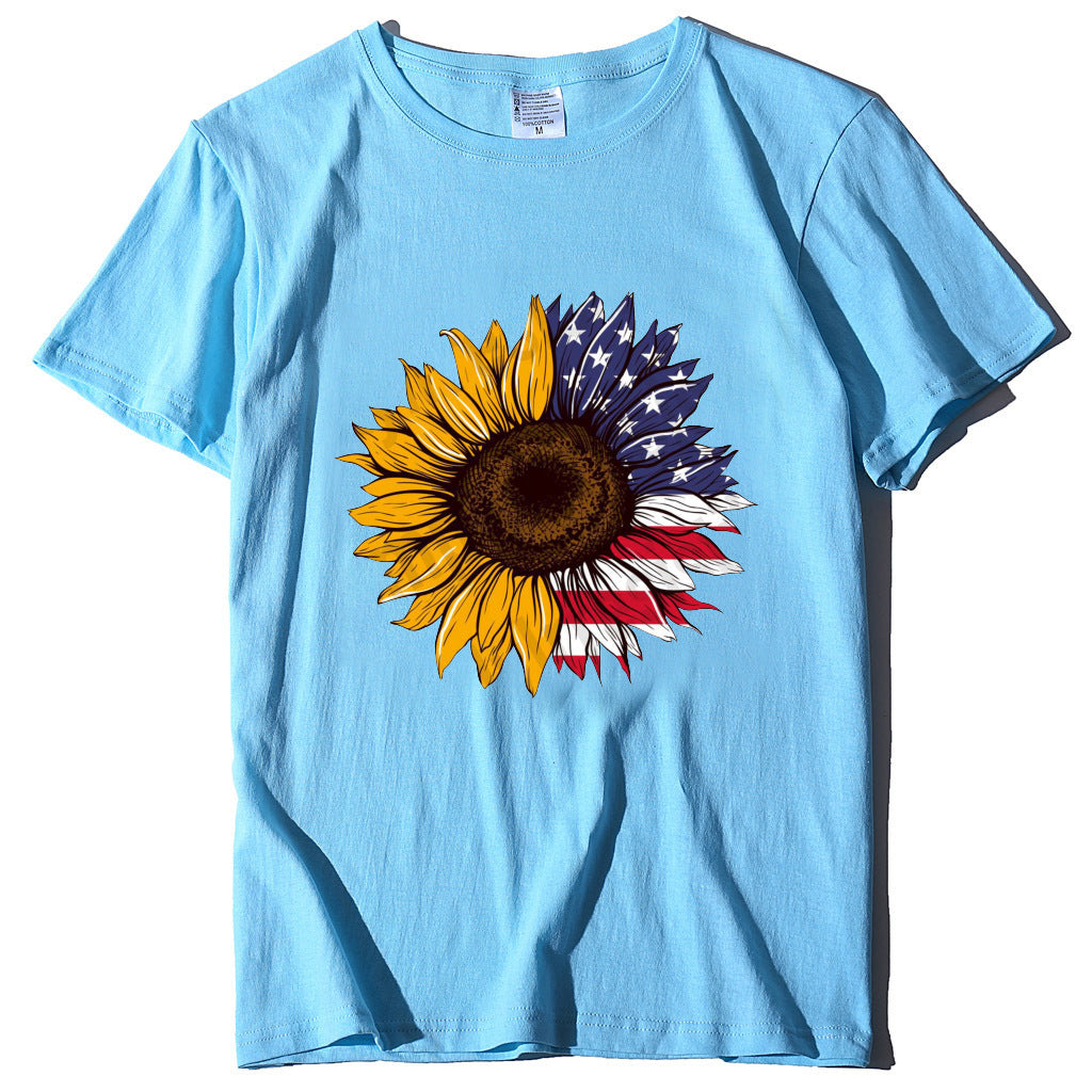 New Spring And Summer Printed Sunflower T-Shirt Women