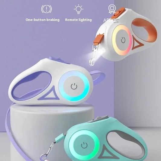 AdTec retractable dog leash set with LED ring lights in teal, purple, and orange (set of 3)