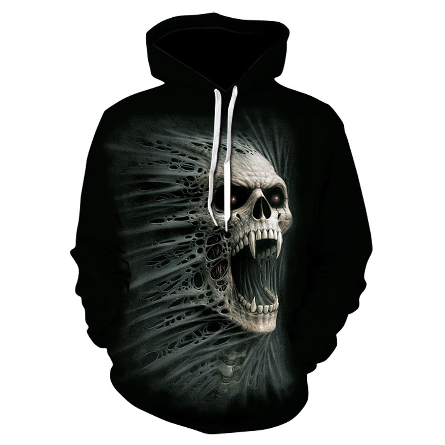 3D Digital Print Skull Jacket With Hood by AdTec, black hoodie with skull graphic