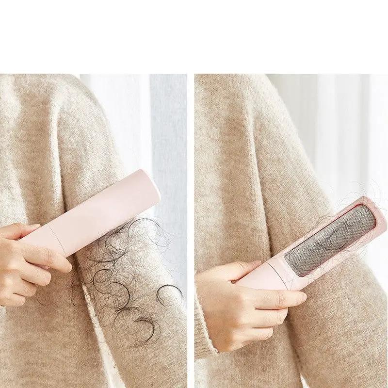 2-in-1 reusable pet hair remover brush, pink portable self-cleaning lint roller for cat and dog fur