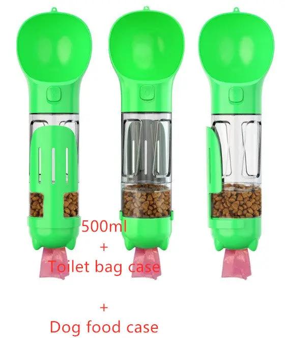 AdTec green 3-in-1 pet water bottle feeder with food and bag storage, 500ml, 3-pack