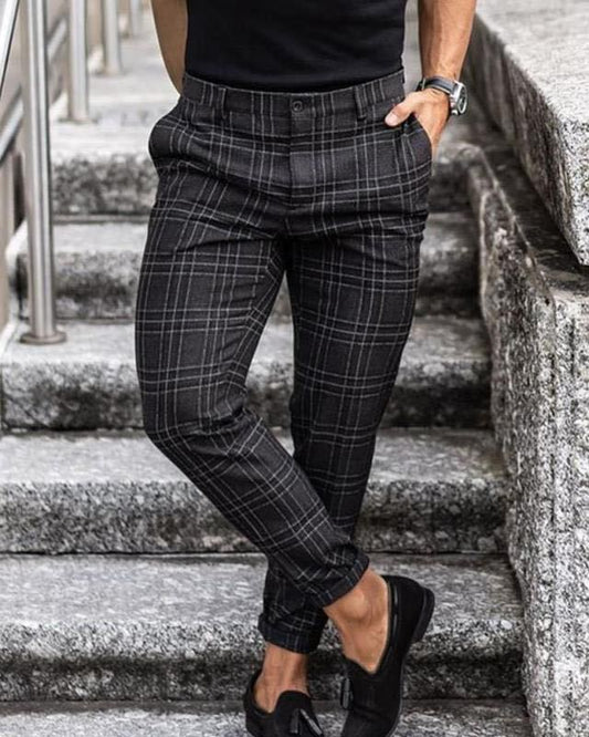 Pantalones a cuadros, pantalones informales para hombre, sueltos y finos