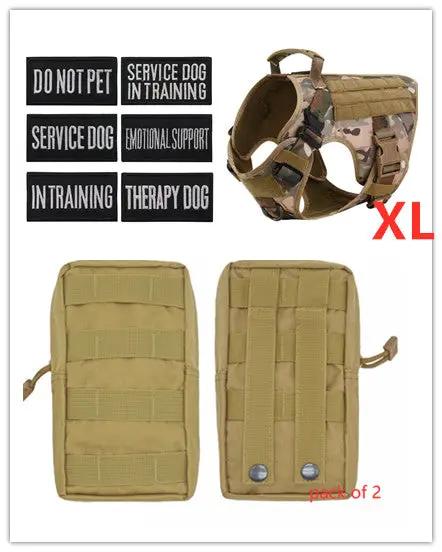 Military tactical dog harness in tan with MOLLE back, adjustable for German Shepherd, XL