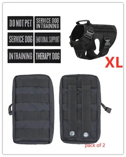 Military tactical dog harness AdTec XL adjustable with two black pouches