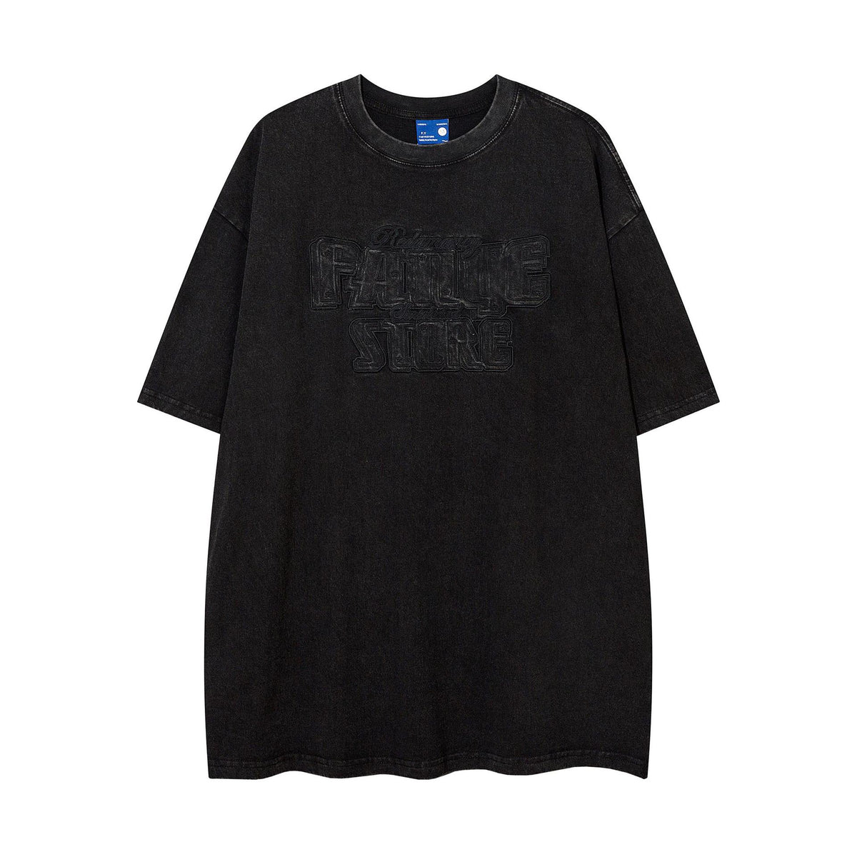 Cowboy Embroidered Letter Loose Short Sleeve T‑shirt in black by eprolo; street fashion style.
